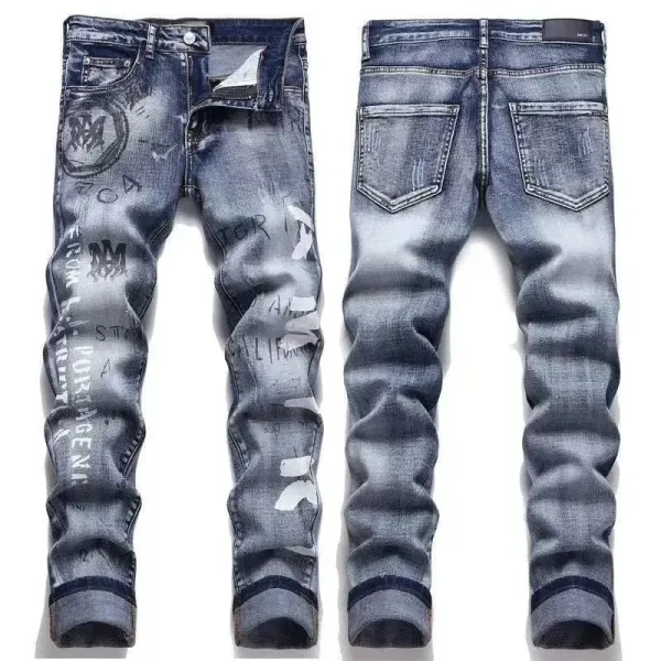 Amiri Graffiti Print Distressed Slim Fit Jeans - 1