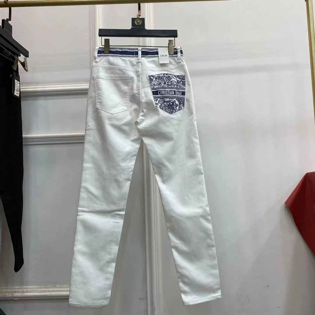 Dior Oblique Print Back Pocket White Jeans - 1
