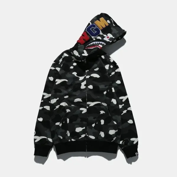 A Bathing Ape Shark Camo Hoodie Black - 1
