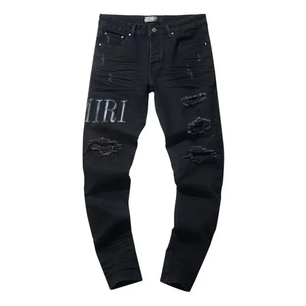 Amiri Distressed Logo-Embroidered Black Slim Fit Jeans - 1