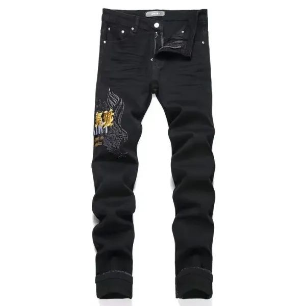 Amiri Embroidered Eagle Black Slim Fit Jeans - 1