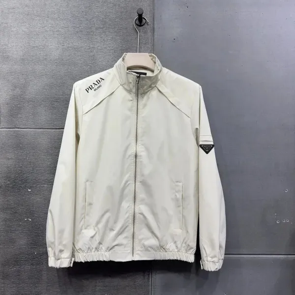 Prada Logo-Embroidered Off-White Windbreaker Jacket - 1