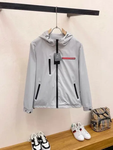 Prada Re-Nylon Hooded Windbreaker Gray Outerwear - 1