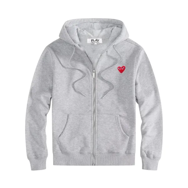 Play Comme des Garçons Red Heart Zip-Up Hoodie Gray - 1