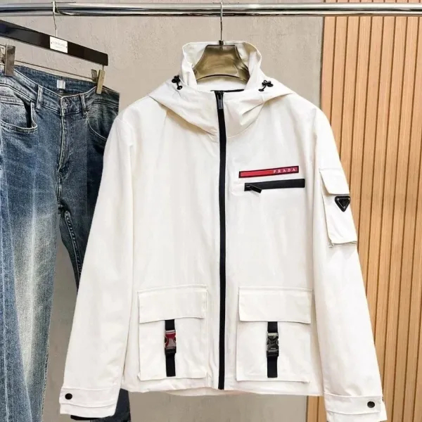 Prada Re-Nylon Hooded Windbreaker White Jacket - 1