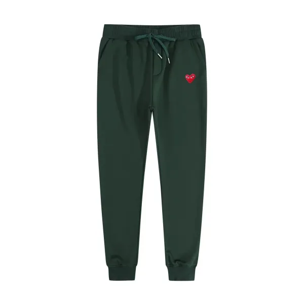 Comme des Garçons Play Red Heart Embroidered Army Green Sweatpants - 1