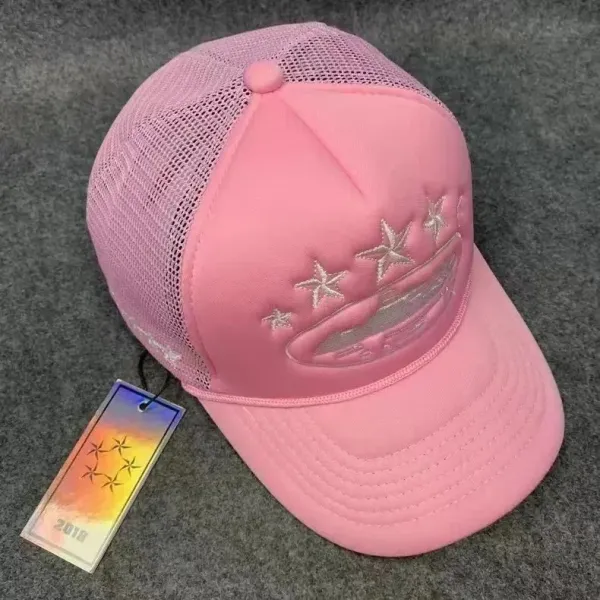 Design Star Embroidery Mesh Back Trucker Cap Pink - 1