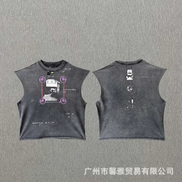 Design Abstract Graphic Cropped Sleeveless Top Gray Vest Top - 1