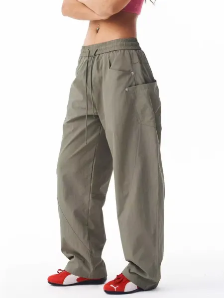 Design Wide-Leg Cargo Pants Beige Pants - 12