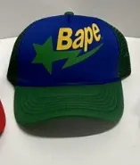 A Bathing Ape Bape Star Logo Trucker Cap Blue Green Hats - 1