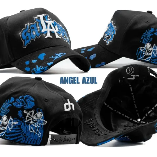 Design Angel Azul x Sad Boy Baseball Cap Black Blue Embroidered Snapback Baseball Cap - 1