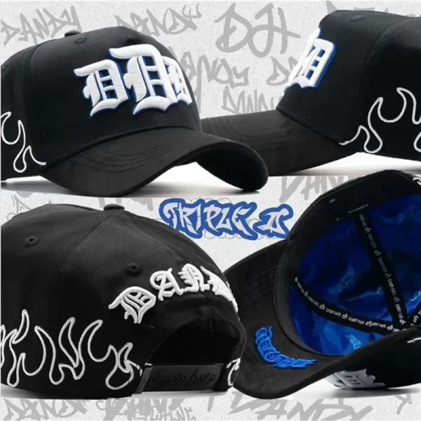 Design Triple S Embroidered Flame Baseball Cap Black - 1