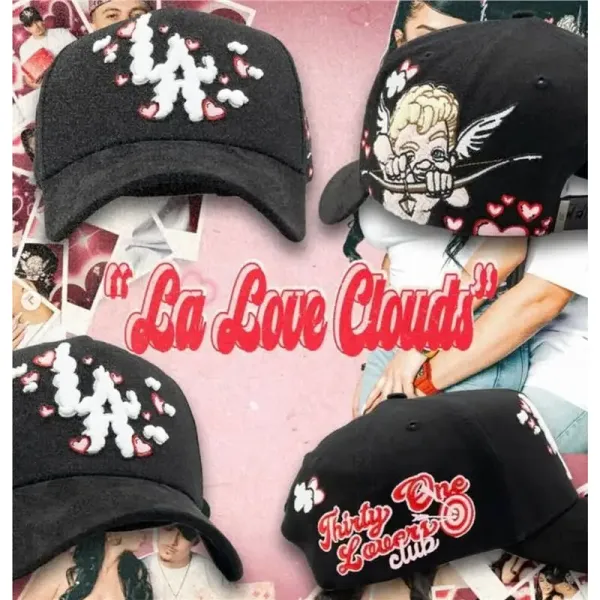 Design La Love Clouds Embroidered Baseball Cap Black Hats - 1