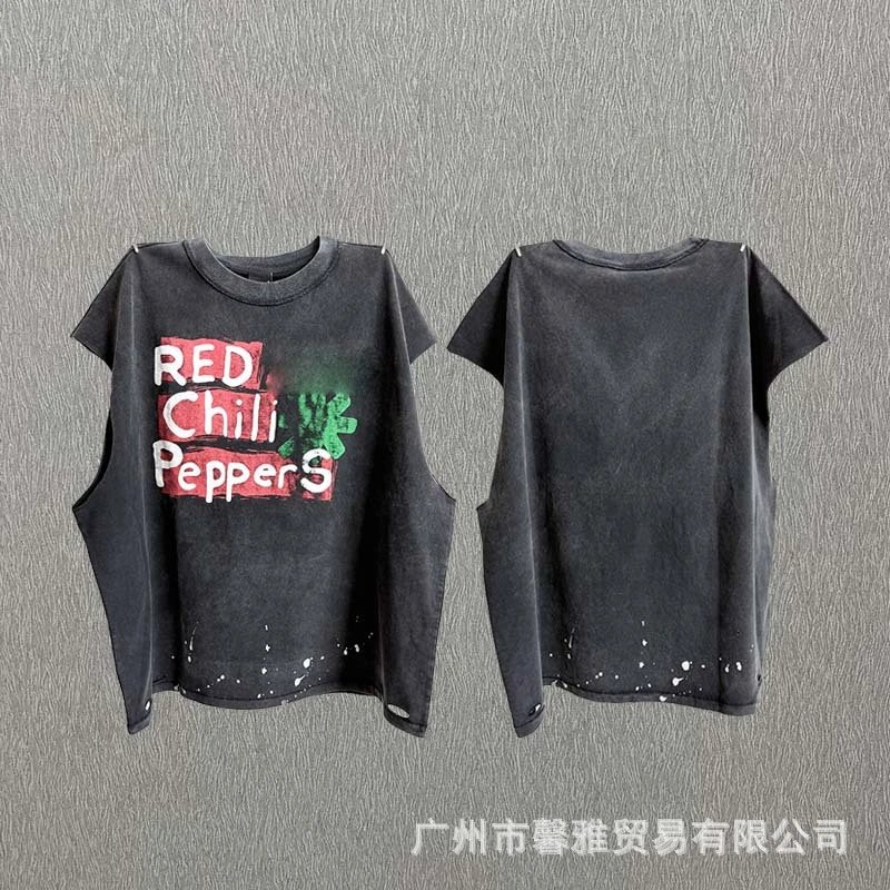 Design Red Hot Chili Peppers Graphic Print Distressed T-Shirt Black T-Shirts - 1