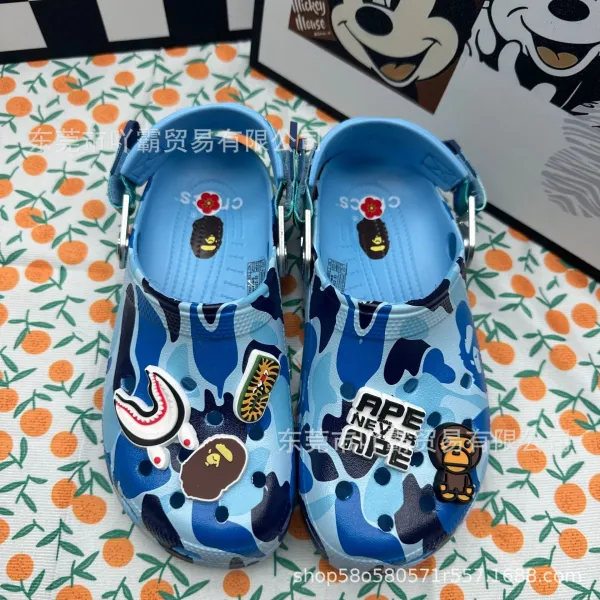 Crocs x A Bathing Ape Classic Clog Blue Camo Kids Sandals - 1