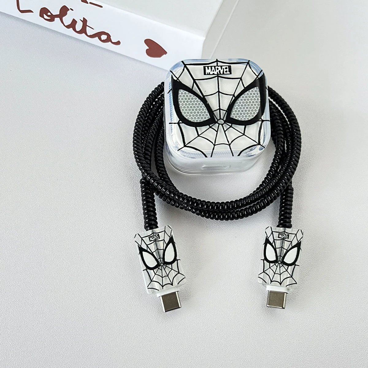 Design Bear Coiled Cable with Cartoon Character Case Black / White Phone Accessory - 7