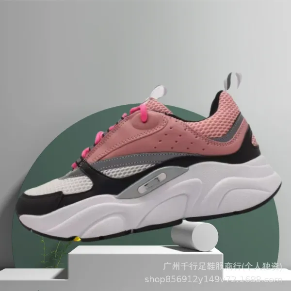 Design Chunky Sneakers Pink Black White Mesh Sneakers - 1