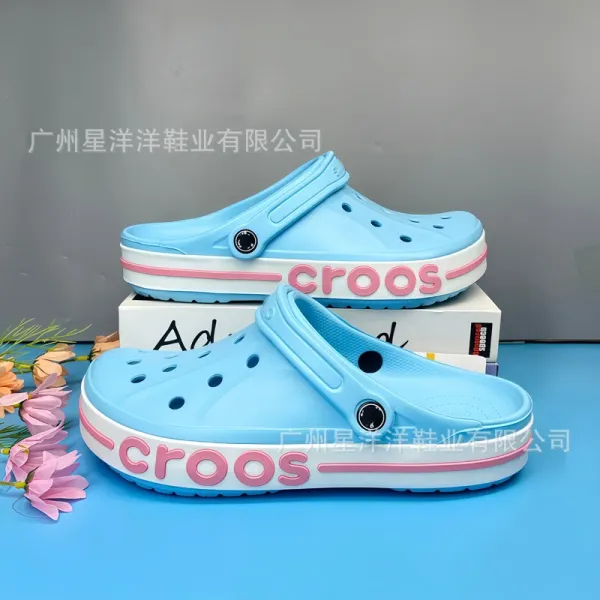 Crocs Classic Clog Light Blue Pink Stripe Casual Shoes - 1