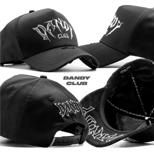Design Dandy Club Distressed Logo Baseball Cap Black Baseball Cap - 1