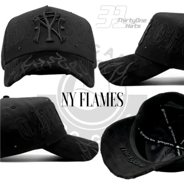 Design ThirtyOne Hats NY Flames Black Embroidered Baseball Cap - 1