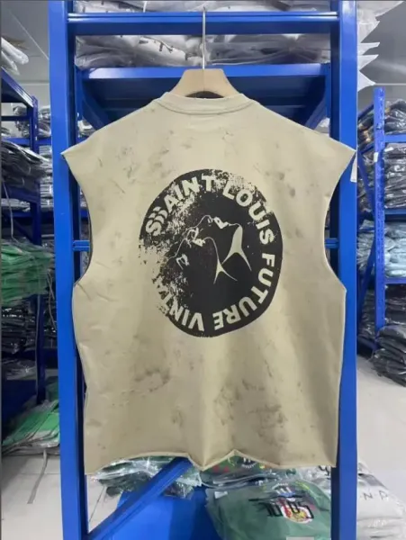 Design Saint Louis 'Take Me I'm Yours' Distressed Sleeveless Tee Beige Vest Top - 23