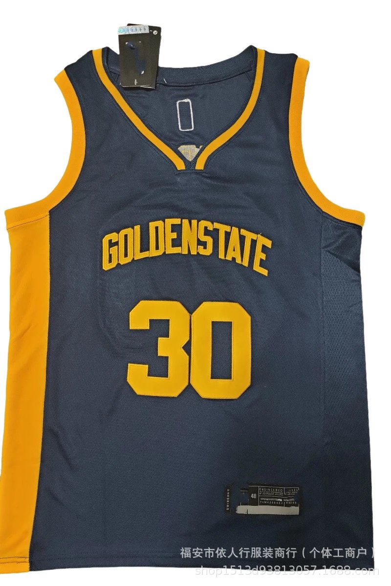 Golden State Warriors #30 Navy Blue and Gold Basketball Jersey