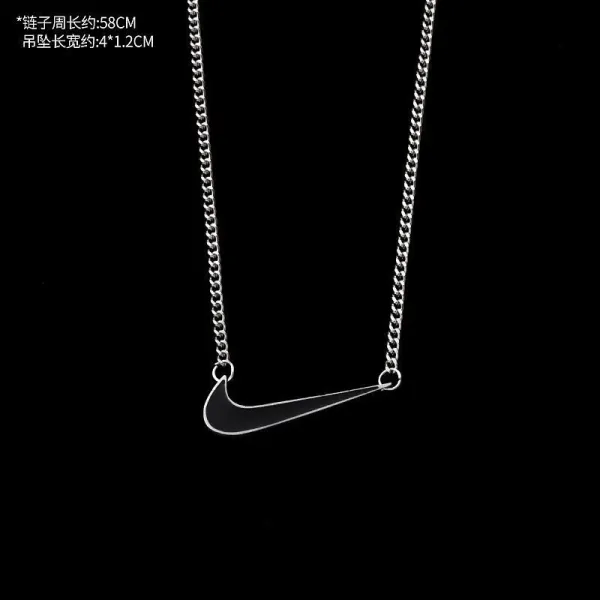 Nike Swoosh Logo Pendant Necklace Silver Black Jewelry - 1