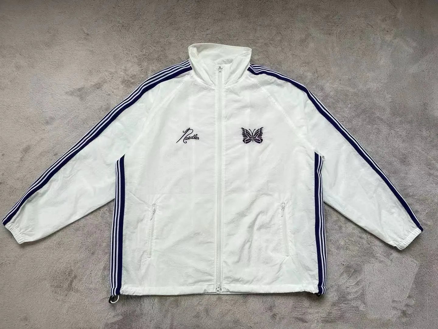 Needles Track Jacket White Navy Striped Windbreaker