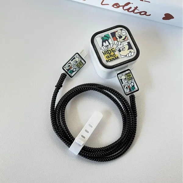 Design Disney x Hide and Squeak Coiled Cable with Protective Cover Black Phone Accessories - 1