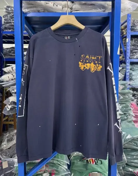 Design Saint Babylon Long Sleeve Tee Dark Gray with Gold Graphic Print T-Shirts - 1