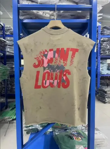 Design Saint Louis 'Take Me I'm Yours' Distressed Sleeveless Tee Beige Vest Top - 13