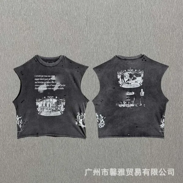 Design Distressed Graphic Crop Tank Top Black Vest Top - 1