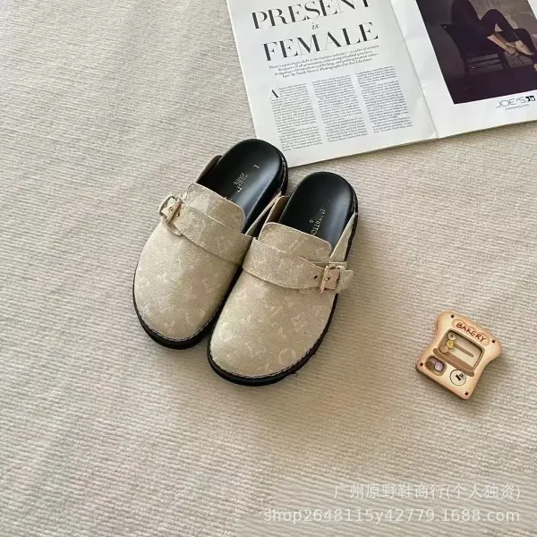 Design Mule Loafers Beige Monogram Slip-On Shoes Slippers - 1