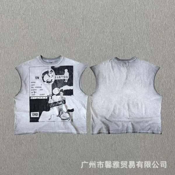 Design Graphic Print Sleeveless Crop Top Gray Vest Top - 1