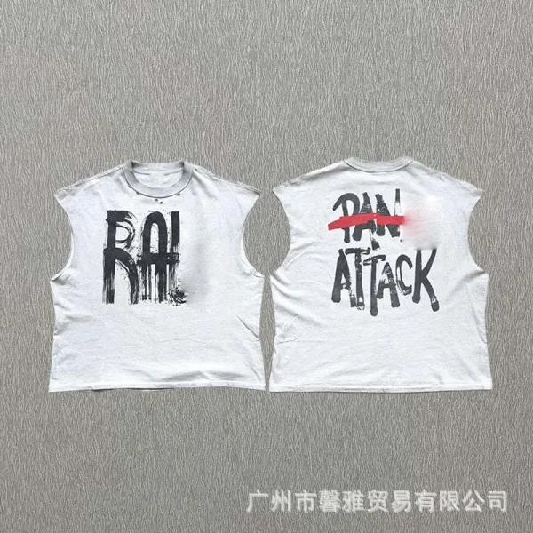Design RAL Pan Attack Graphic Sleeveless Crop Top White Vest Top - 1