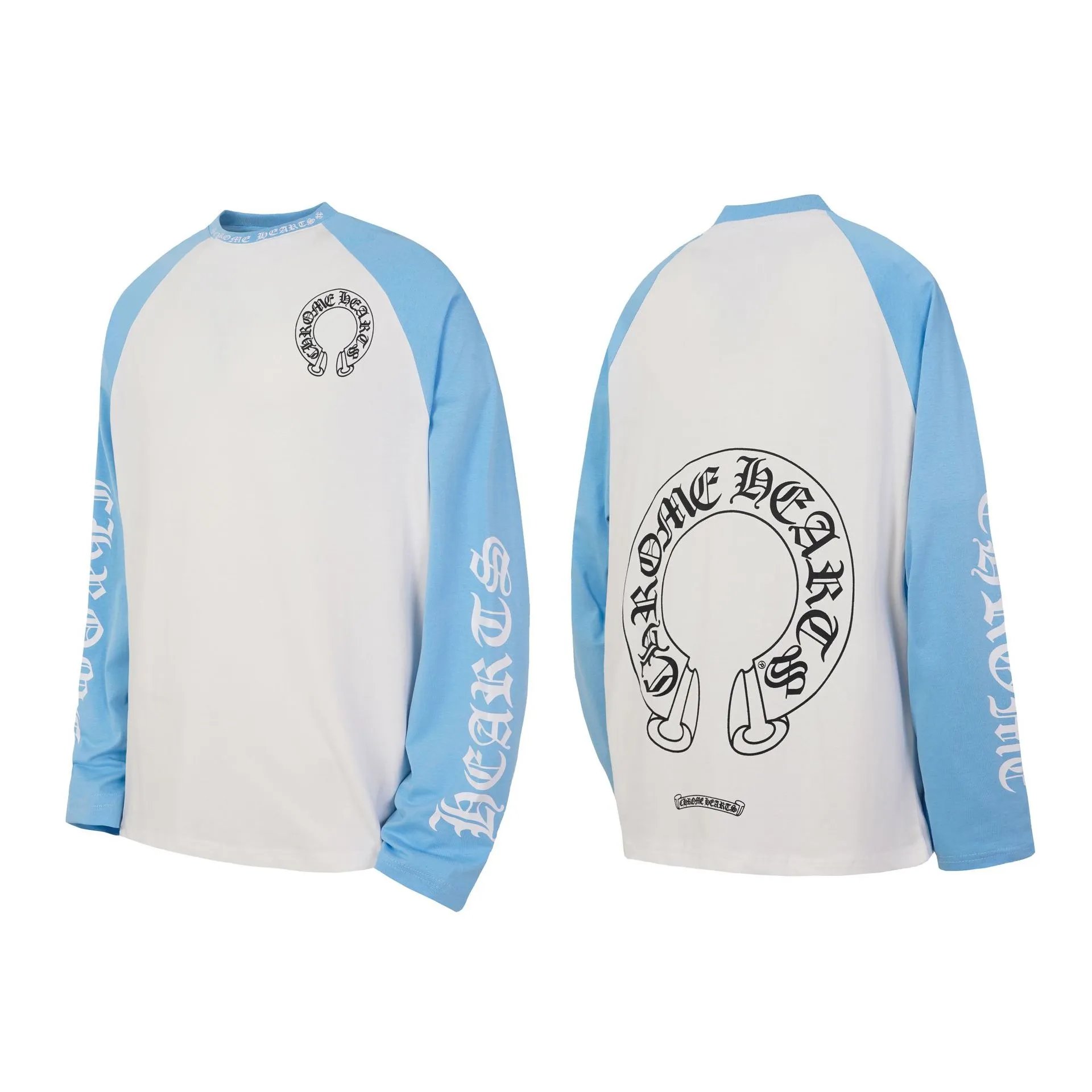 Chrome Hearts T-shirt Horseshoe Raglan Long-Sleeve White Blue