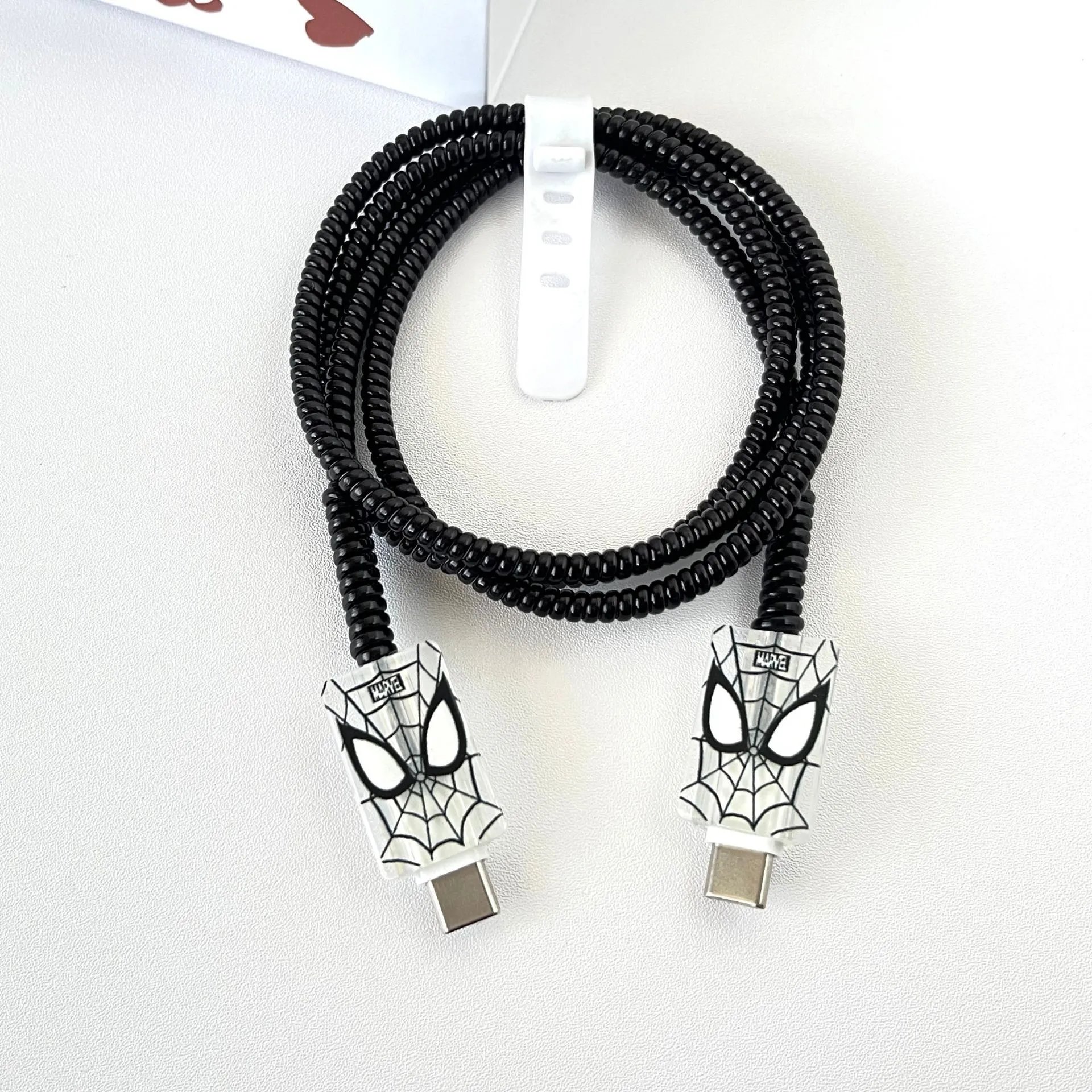 Design Bear Coiled Cable with Cartoon Character Case Black / White Phone Accessory - 6