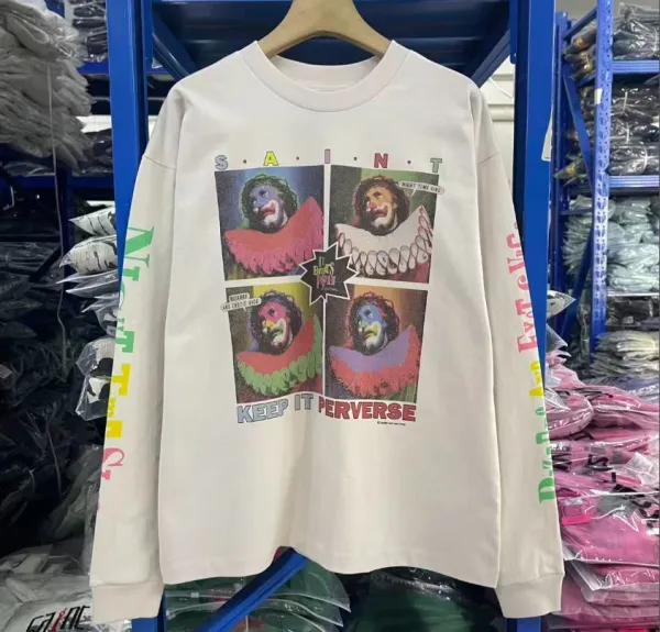 Design Saint Tears Keep It Perverse Graphic Long Sleeve T-Shirt Off-White T-Shirts - 1