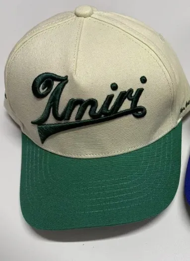 Amiri Script Logo Baseball Cap Beige and Green Hats - 1