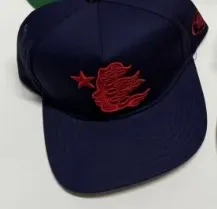 Design Flame Star Embroidered Navy Baseball Cap - 1