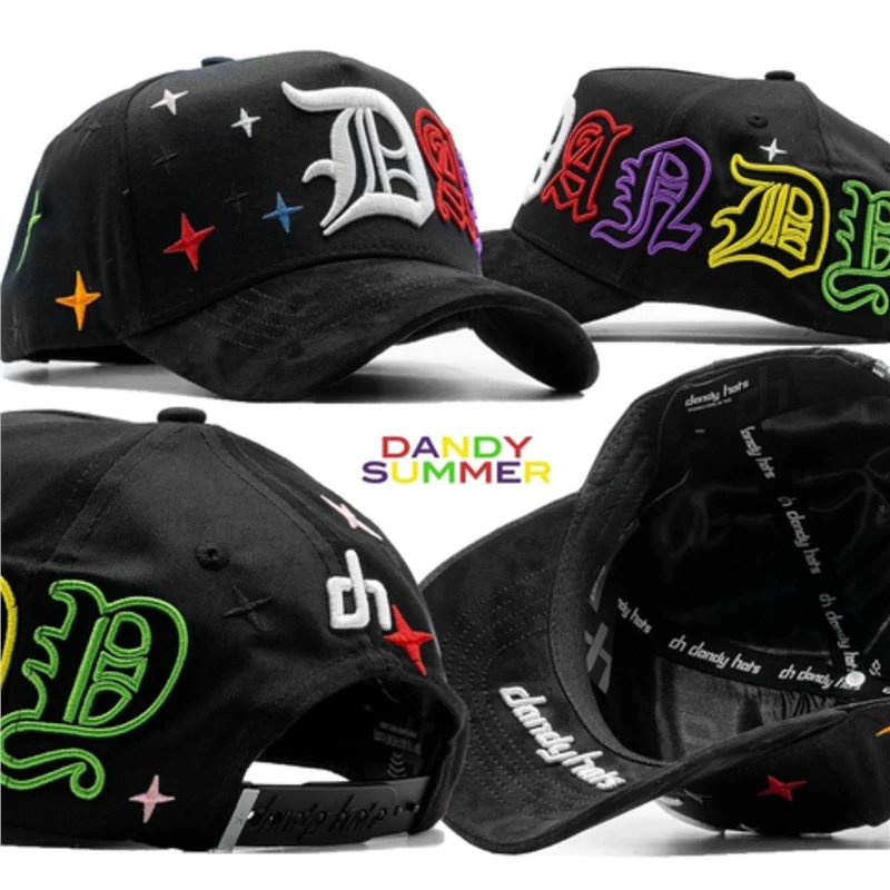Design Dandy Summer Embroidered Logo Baseball Cap Black Multicolor Hats
