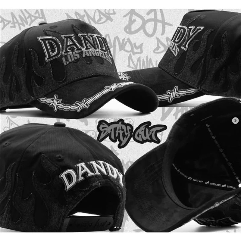Design Dandy Los Angeles Flame Embroidered Barbed Wire Baseball Cap Black Baseball Cap