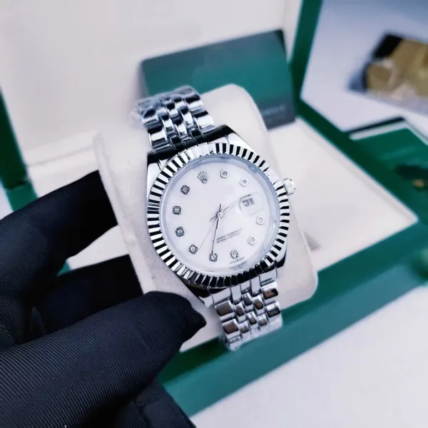 Rolex Datejust White Mother-of-Pearl Dial Diamond Hour Markers Steel Watch Watches - 1