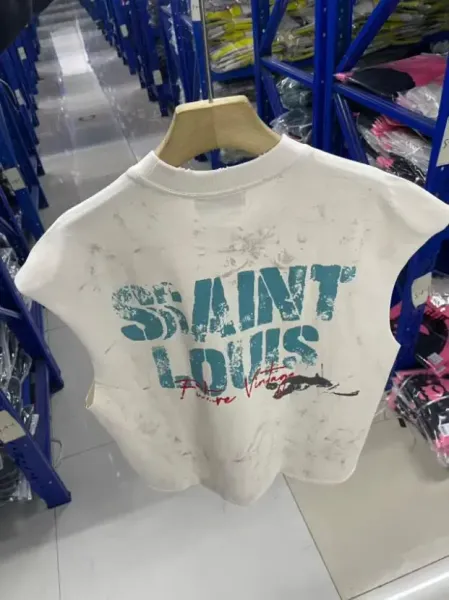 Design Saint Louis 'Take Me I'm Yours' Distressed Sleeveless Tee Beige Vest Top - 20