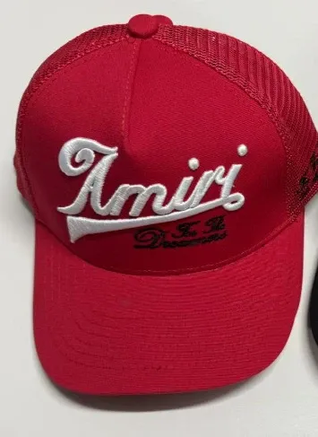 Amiri Script Logo Trucker Cap Red Hats - 1