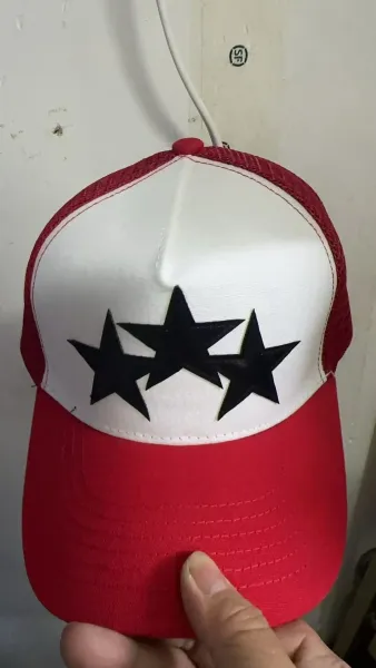 Design Three Star Trucker Cap Red / White Hats - 1