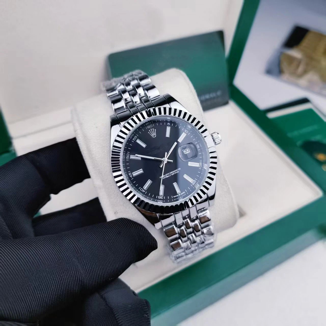 Rolex Datejust Black Dial Diamond Hour Markers Stainless Steel Watch Watches - 3