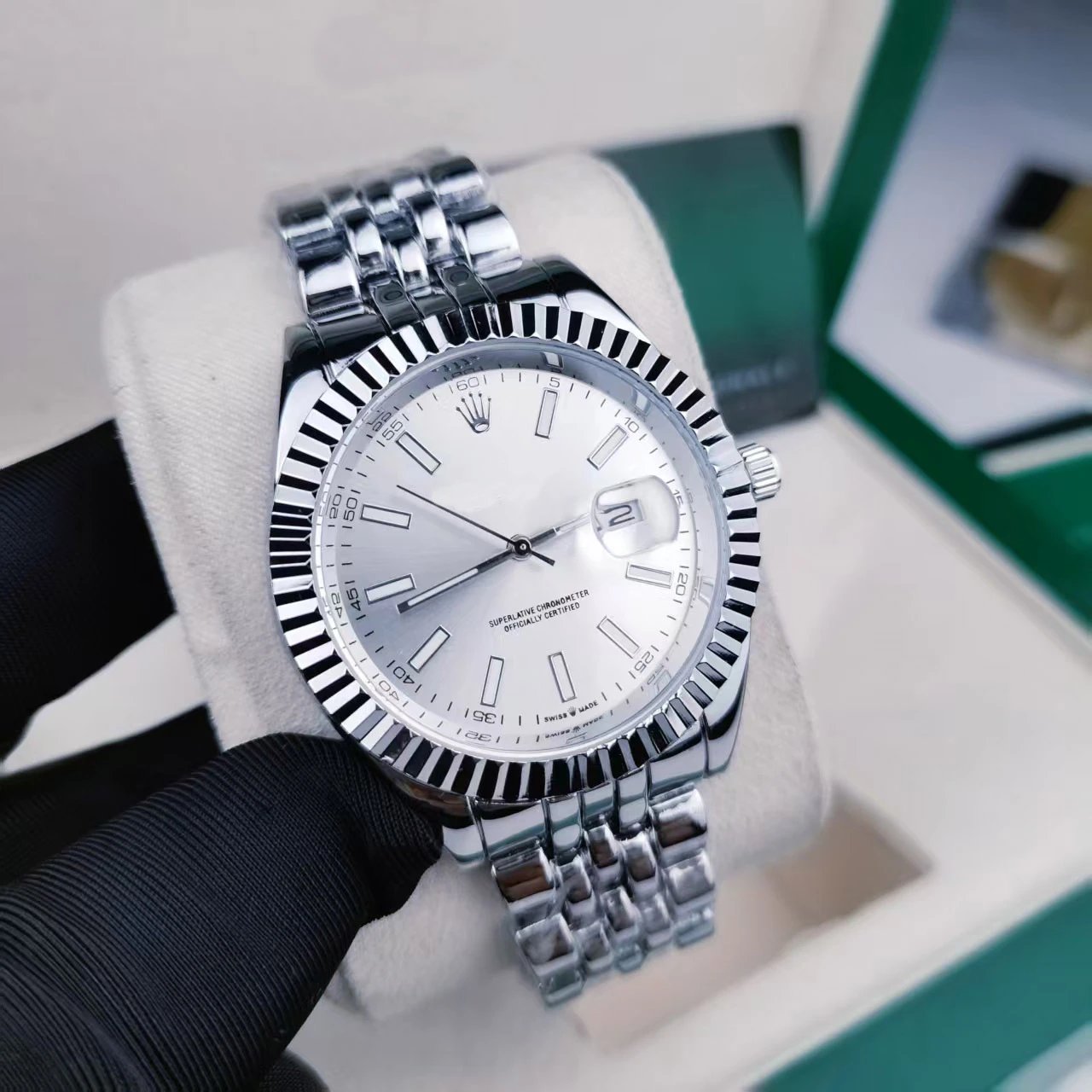 Rolex Datejust Black Dial Diamond Hour Markers Stainless Steel Watch Watches - 5