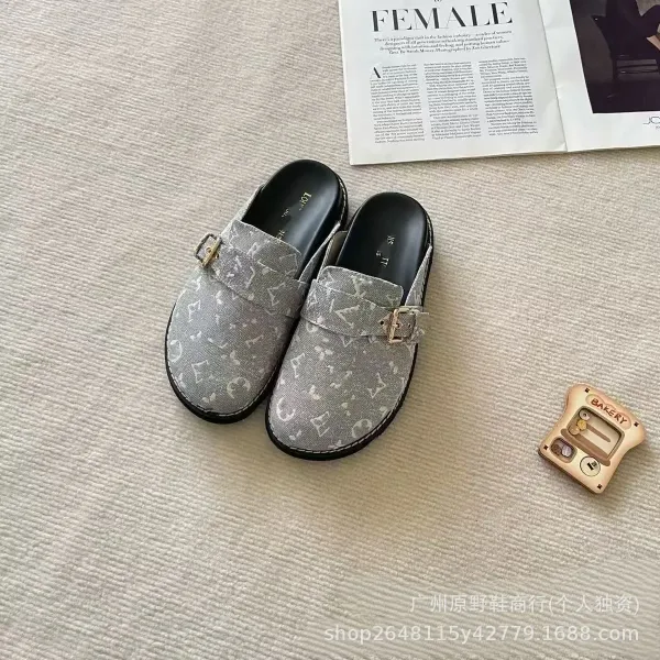 Louis Vuitton Monogram Canvas Loafer Mules Gray Shoes - 1