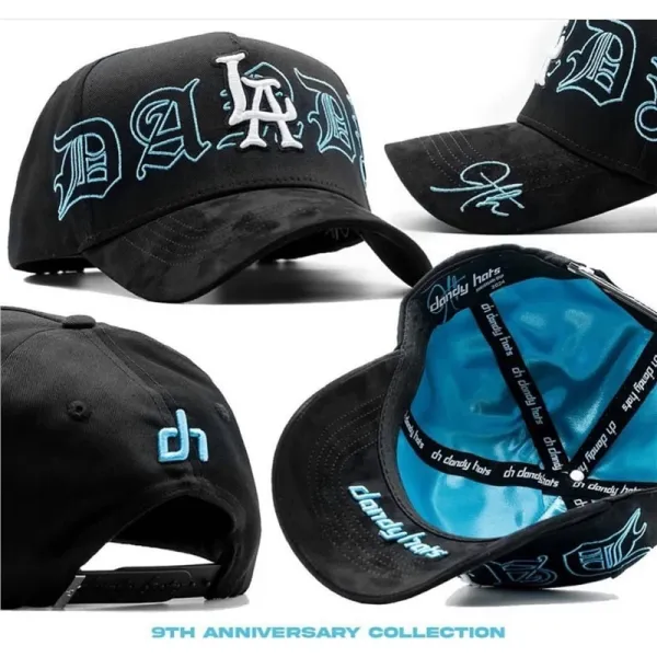 Design Dandy Hats 9th Anniversary Collection Black Cyan Embroidered Baseball Cap Hats - 1